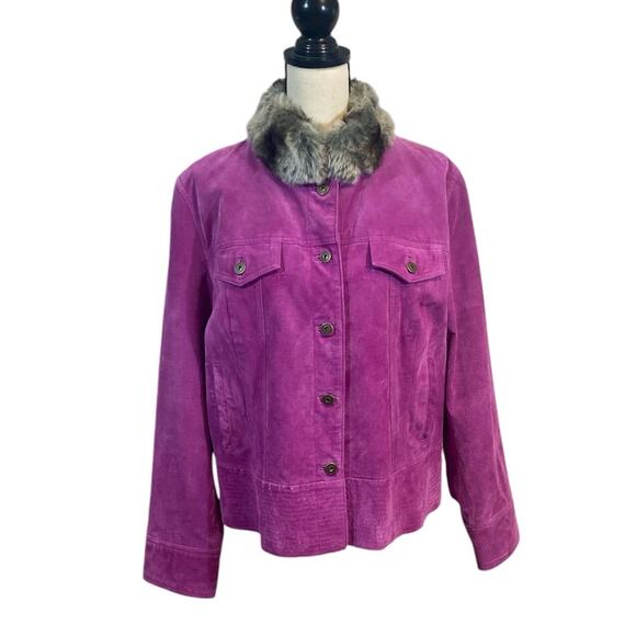 Terry Lewis Classic Luxuries Jackets & Blazers - Vintage Terry Lewis Fuchsia Suede Leather Jacket with Faux Fur Collar Size Large